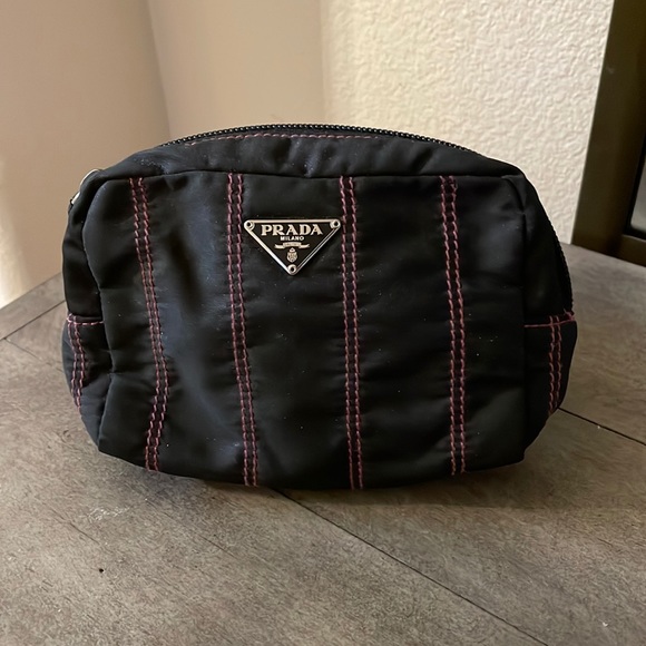 Prada Bags Authentic Prada Cosmetic Bag Black With Purple Stripes
